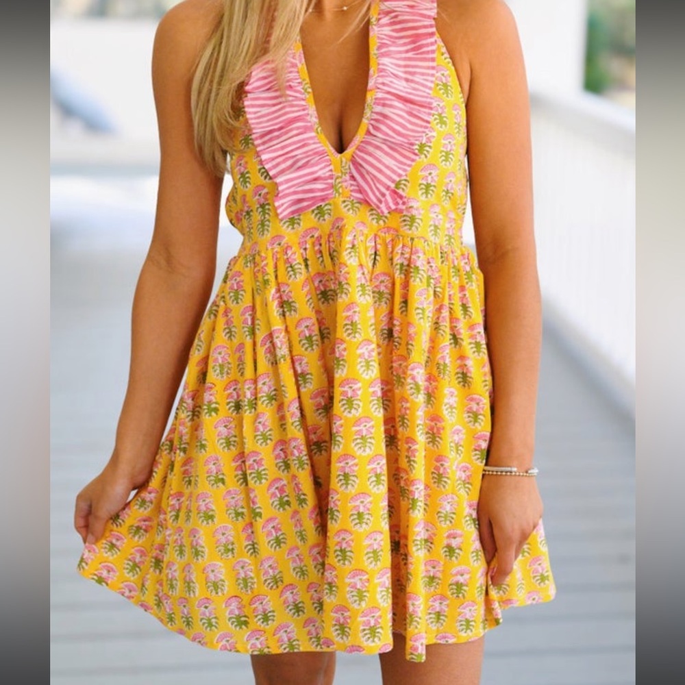 Yellow and Pink Halter Dress